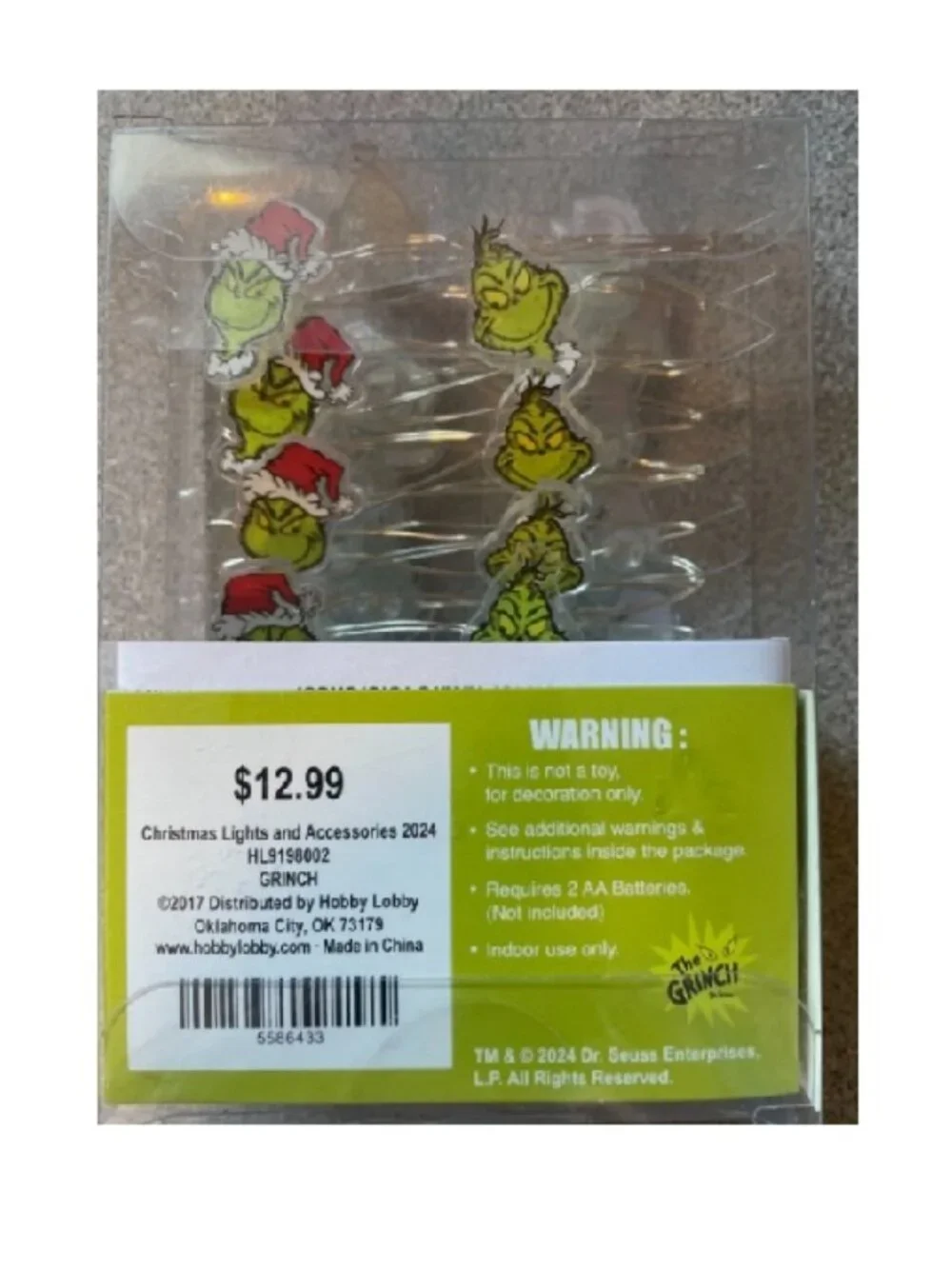 Grinch Mini String Lights 20 LED 7 Foot Long Christmas Tree Dr. Seuss Decor